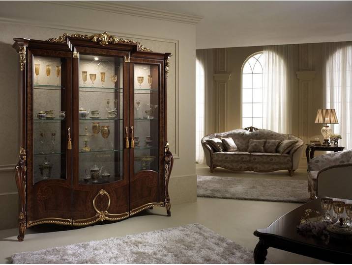 Xlmoebel Vitrine XXL Glas Wandschrank im Barock Rokoko Jugendstil aus Italien (1-St., XXL Glas Wandschrank Barock Rokoko) Made in Europa