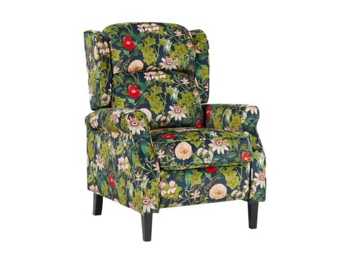 B&D home Vento Relaxsessel mit Liegefunktion Bequemer Ohrensessel mit ausklappbarer Fußstütze – Gepolsterter Fernsehsessel, Blumenmuster Natur