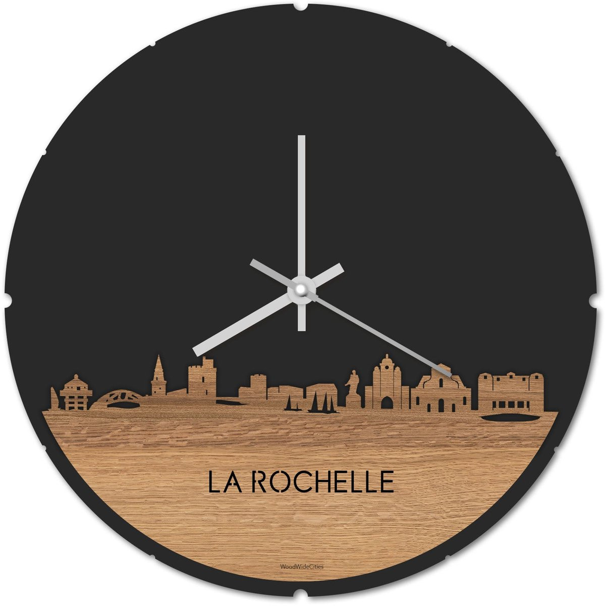 Skyline Klok La Rochelle Wanddecoratie - Rond - Eikenhout - Ø 44 cm