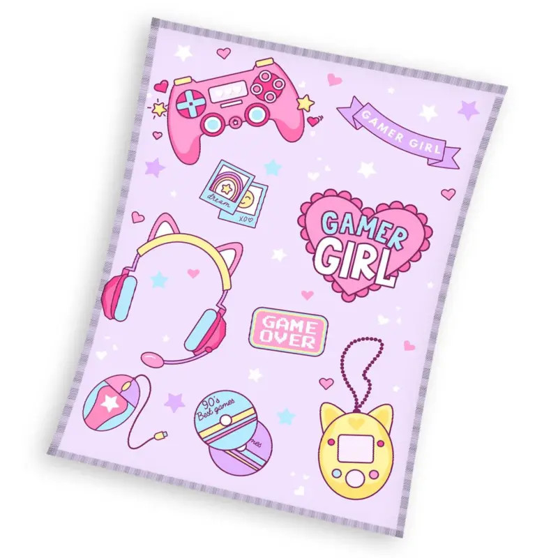 Carbotex Fleece Plaid Gamer Girl voor volwassenen, 130 x 170 cm