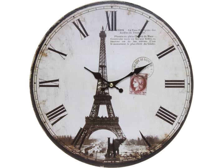 Wanduhr Eiffelturm II , beige (weiß), B:33,8cm H:4cm T:4cm, MYFLAIR MÖBEL & ACCESSOIRES, Wanduhren, Wanduhr, römische Ziffern, 33,8 cm