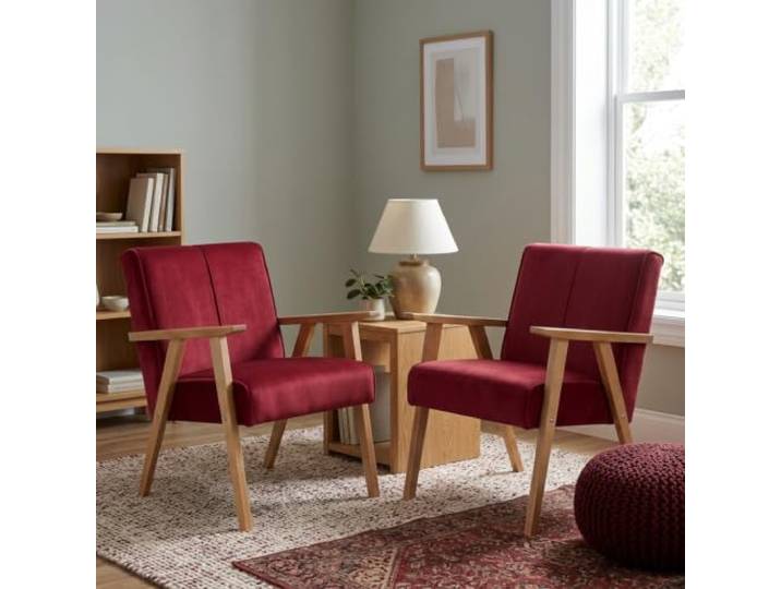 Family Meble 2er-Set Sessel Soler Royal Aura – 2 Retro-Sessel im Vintage-Stil mit Stoff-Bezug – Rot · 19