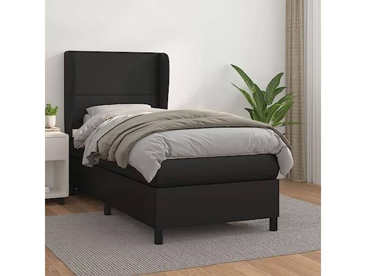 Kunstleder Boxspringbett mit Matratze verstellbares Kopfteil 90x200 cm Boxspringbett mit Matratze Schwarz 90x200 cm Kunstleder Bett mit Taschenfederkern Topper verstellbarem Kopfteil für