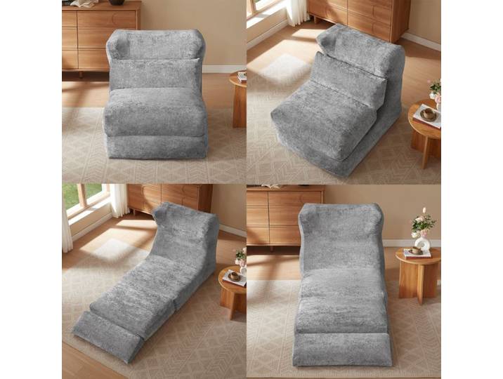 Chauffeuse Design Moderne - Fauteuil Convertible en Chaise Longue pour Salon et Chambre - Gris