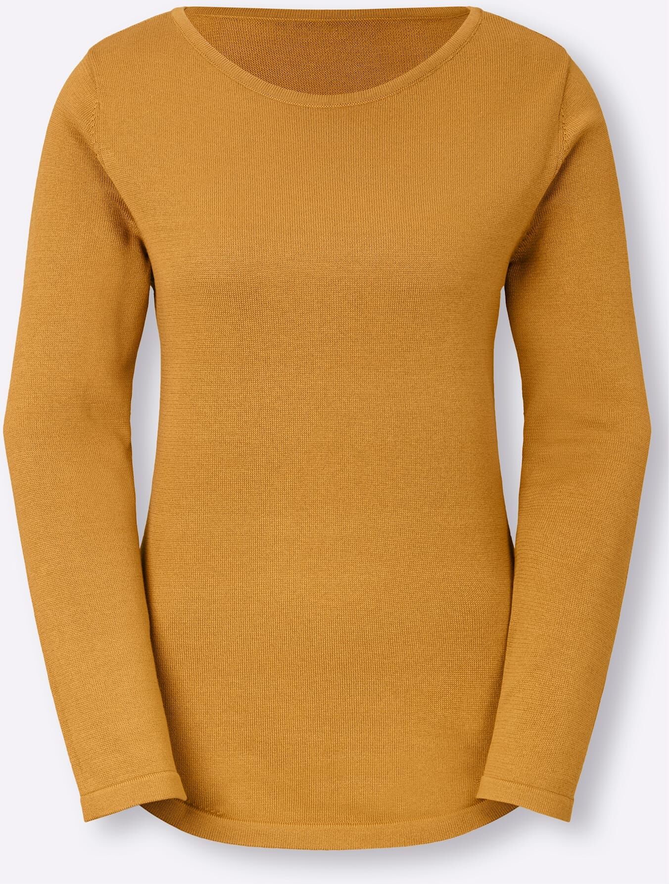 Rundhalspullover INSPIRATIONEN "Pullover", Damen, Gr. 44, gelb (curry), 100% Baumwolle, unifarben, Pullover Rundhalspullover curry 44