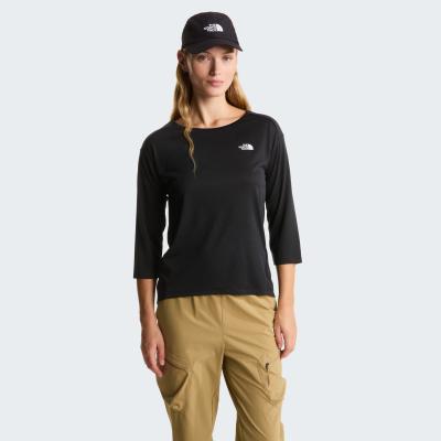 T-Shirt THE NORTH FACE "W TANKEN 3/4 T-SHIRT", Damen, Gr. XL, tnf schwarz heather, Obermaterial: 100% Polyester, normal, Rundhals, Shirts T-Shirt, für sportliche Aktivitäten und Fitness, sportlicher Stil