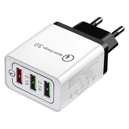 Vega charger MAIN CHARGER 2A WHITE FASTON QUICK 3.0 FAST CHARGER 2400mAh 3XUSB (18 W, 3 Ports) (5902012966471)