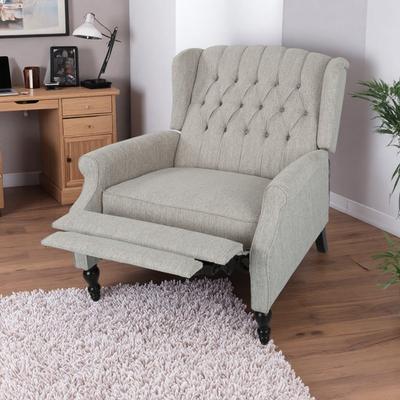 Push-Back Recliner with Button-Tufted Diamond Stitch, Nailhead Trim and Padded Seat for Living Room Bedroom