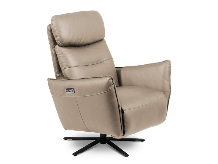 Livetastic Relaxsessel, Hellgrau, Metall, Echtleder, Semi-Anilinleder, 77x107x88 cm, Relaxfunktion, USB-Anschluss, USB-C-Anschluss, Sitzfläche 360° drehbar, Stoff-/Lederauswahl, Wohnzimmer, Sessel, Relaxsessel