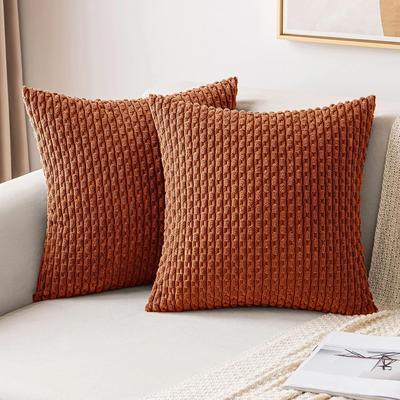 Perfect Picks Market "Burnt Orange Corduroy Striped Cushion Covers For Farmhouse Sofa & Living Room Decor orange 17.72"" 17.72"" Inches"
