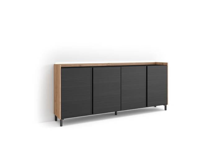 Buffet effet bois noir et chêne 207x35x91cm avec pieds