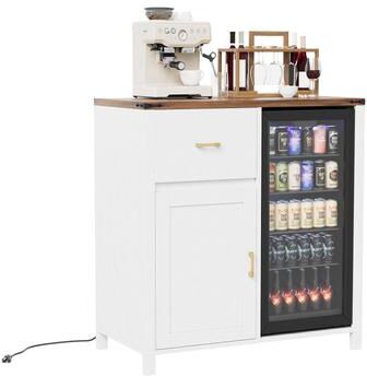Garvee Coffee Bar Cabinet with Power Outlet, Farmhouse Wine Cabinet with Drawer & Door, USB Charging Station for Living Room