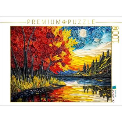 CALVENDO Puzzle Quilling Papierkunst Indian Summer Landschaft mit Laubbäumen Spiegelung im See | 1000 Teile Lege-Größe 64x48cm Foto-Puzzle für