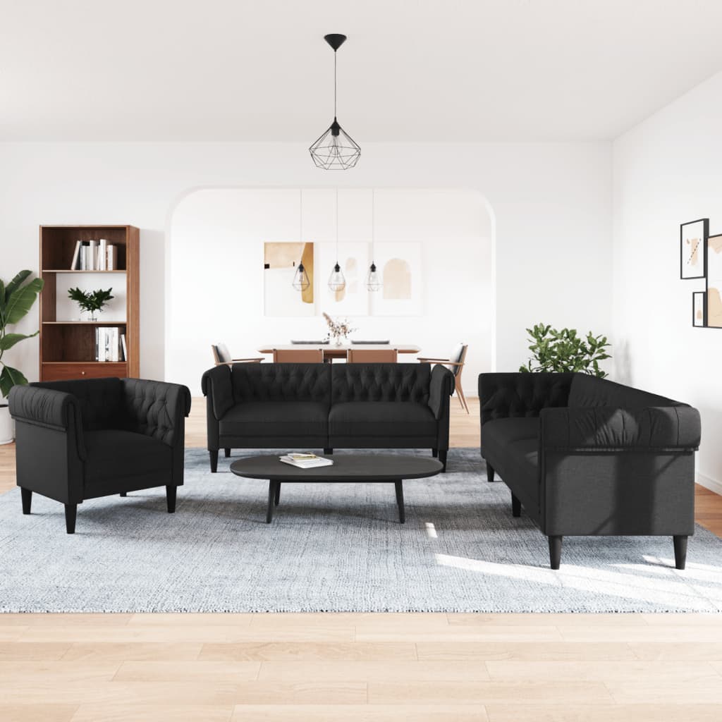 vidaXL Ensemble de canapés 3 pcs noir tissu