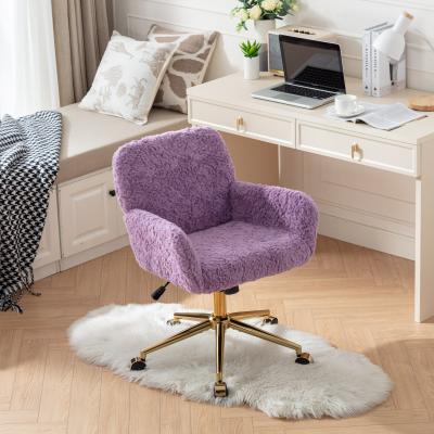 GDFStudio - Modern Upholstered Swivel Home Office Chair with Golden Metal Base and Artificial Rabbit Hair Comfort