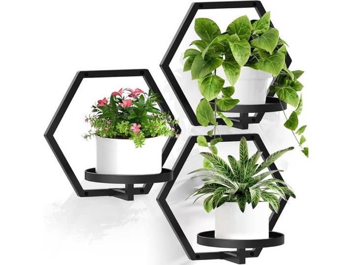 Lot De 3 Pots De Fleurs Muraux Pour Plantes D'Intérieur Support De Plantes En Métal De 20 1Cm Décoration Murale Étagères De [BI155]