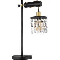 LED Tischlampe schwarz Beistellleuchte Leselampe Schreibtischlampe Schirmleuchte Holz Glaskristalle, 4W 320lm warmweiß, LxBxH 34x18x55 cm