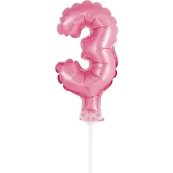 Kuchendeko Mini Folienballon rosa Zahl 3