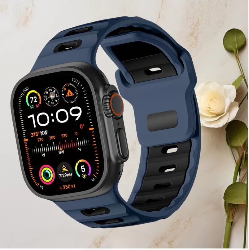 INF Stylisches Silikonarmband für Apple Watch 42/44/45/46/49mm Schwarz + Blau