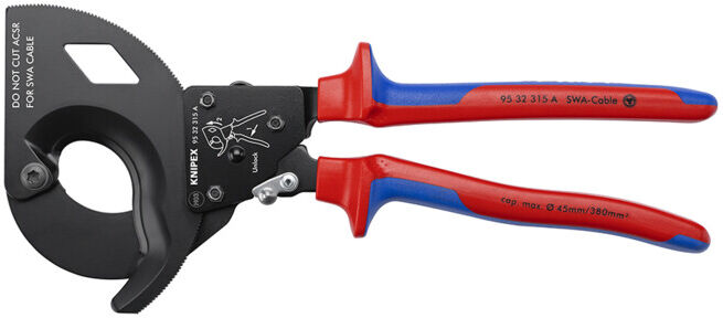 Coupe-câbles, à cliquet, pour câbles à blindage acier (câbles SWA) Knipex (95 32 315 A)