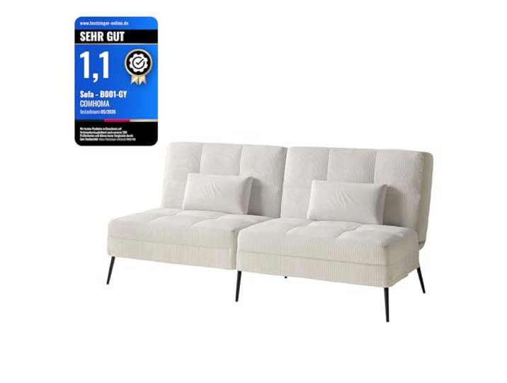 COMHOMA Sofa Schlafsofa mit Schlaffunktion, überzug Futon Klappsofa, Bettcouch, ecksofa, Couch Gästebett, 3-Sitzer Sofa, mit verstellbare Rückenlehne aus Cordstoff Beige