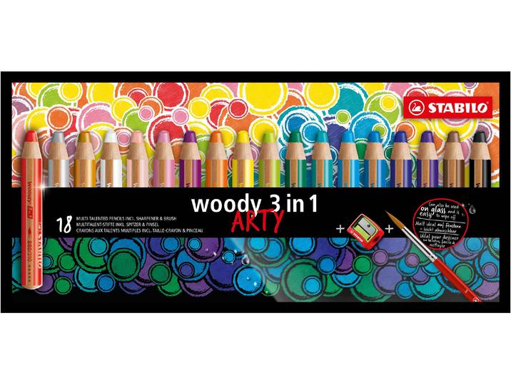 Buntstift STABILO woody ARTY 18 St , bunt, Holz, Stifte, Buntstift, Wasservermalbar