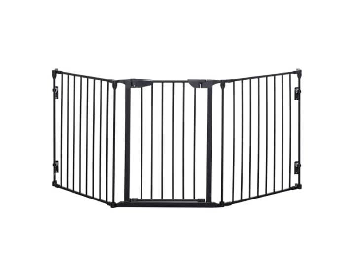 PawHut Barrière de sécurité métallique 3 Panneaux Porte Auto Noir Parc-jeu cheminée\, Pliable\, Barrière escalier\, Séparateur pièce\, Pare-feu