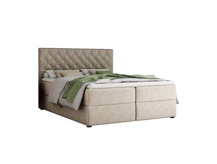 Deine Möbel 24 Boxbett Best 200/200 Velours Beige mit Bonell-Federkernmatratzen H3, Holz, H3, 200x200 cm, Schlafzimmer, Betten, Boxspringbetten