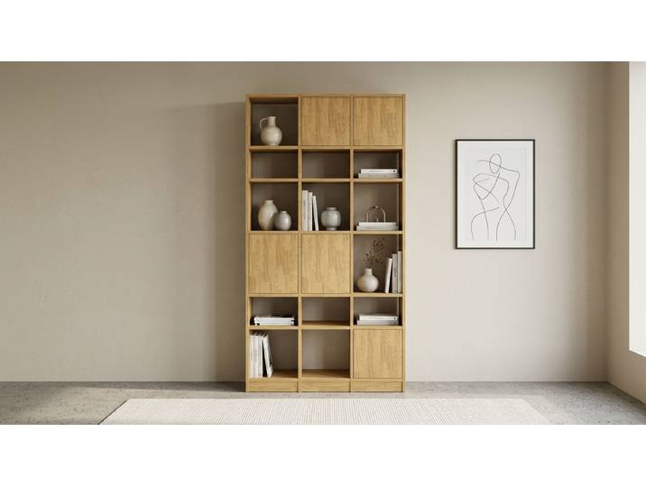 Modernes Bücherregal - Regal mit Türen Eiche Natur geölt