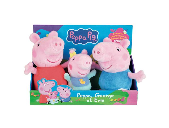 PEPPA PIG COFFRET PEPPA GEORGE ET EVIE 3 PELUCHES 15CM