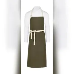 SANTORINI - Contrasted Bib Apron with Pocket: One Size / Olive