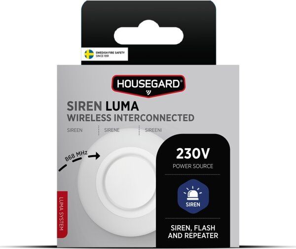 Housegard Luma, Trådløs Sirene, 230v Inkl. Batteri
