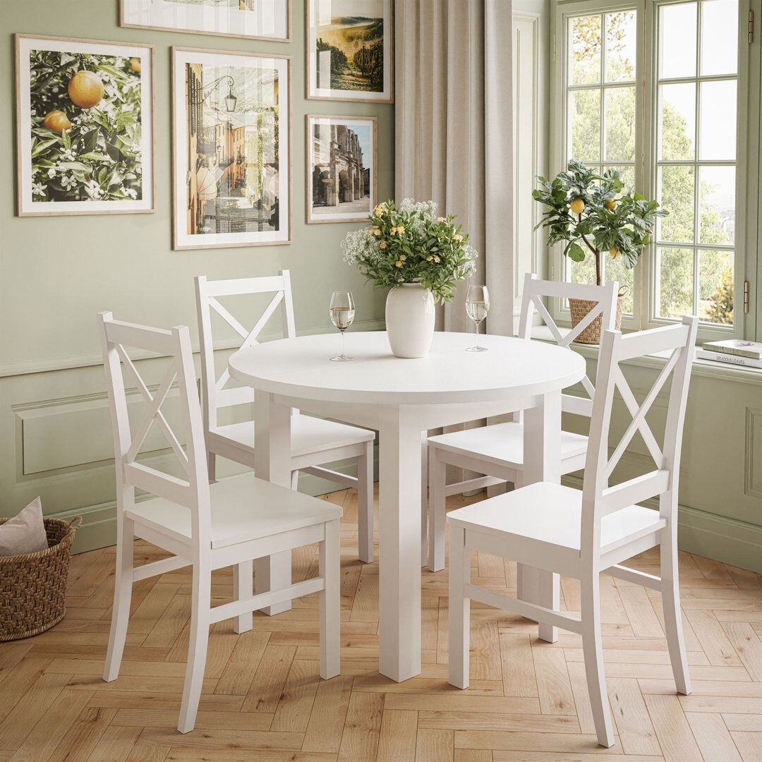 Rebrilliant Dining Set White Fixed Table