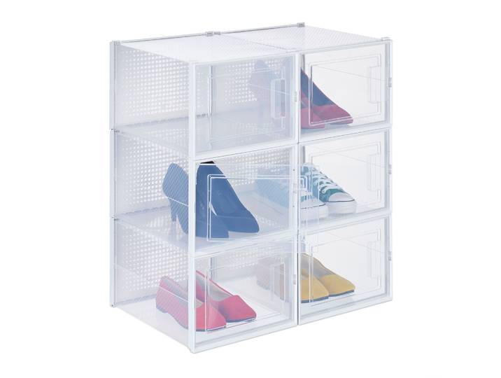 Schuhboxen 6er-Set Weiss-Transparent