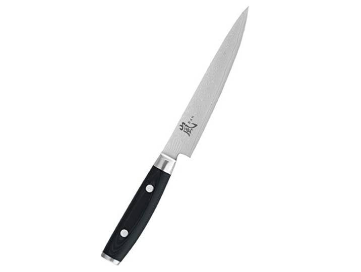 Yaxell Allzweckmesser RAN 69 mit Klinge aus Damaststahl und Griff aus Leinen Micarta in der Farbe Schwarz, Länge: 15 cm, 36016