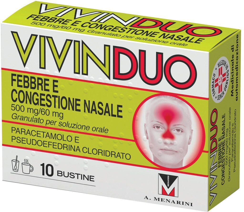Menarini Vivinduo febbre e congestione nasale 500 mg + 60 mg 10 bustine granulo per soluzione orale