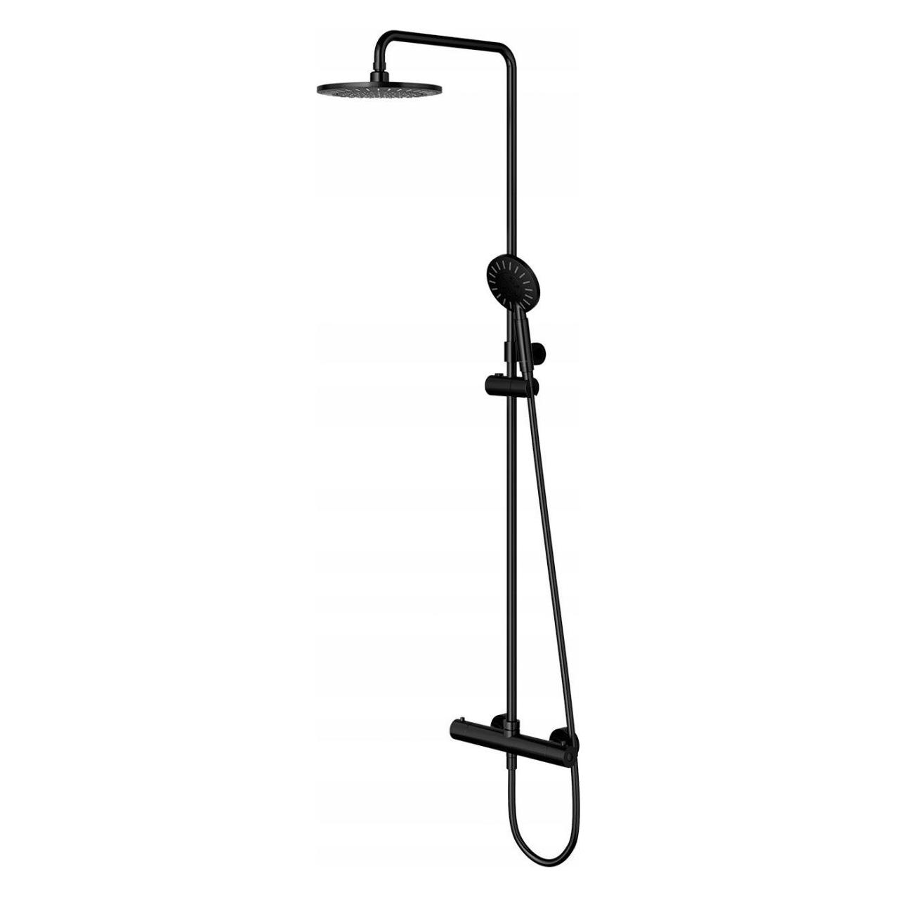 Omnires Y Thermostat-Wandbrauseset mit Regenbrausekopf, mattschwarz (2 Strahlarten) (61830441)