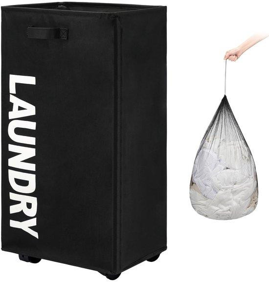 Inklapbare XL wasmand met 4 wielen en handgrepen, zwart