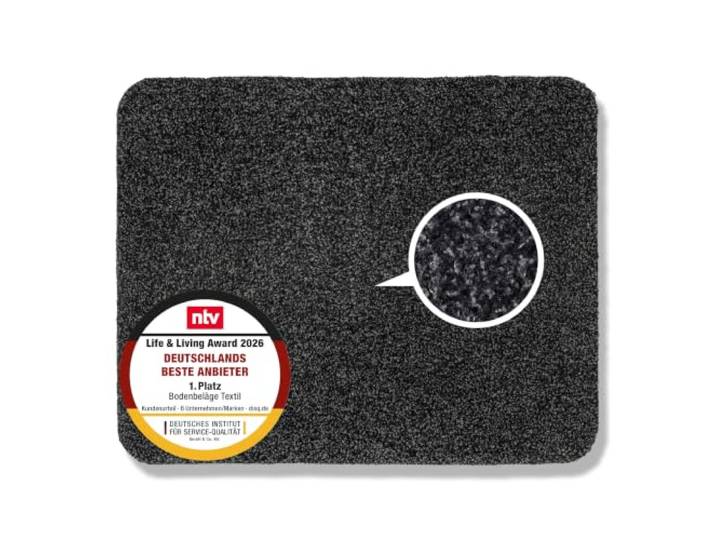 Rutschfeste Schmutzfangmatte innen waschbar - Schwarz 60x75cm (Rechteckig) Saugfähige Sauberlaufmatte Innenbereich Entra SAUGSTARK pflegeleicht Sauberlaufmatte 100% Baumwolle Türmatte robust Fußmatte