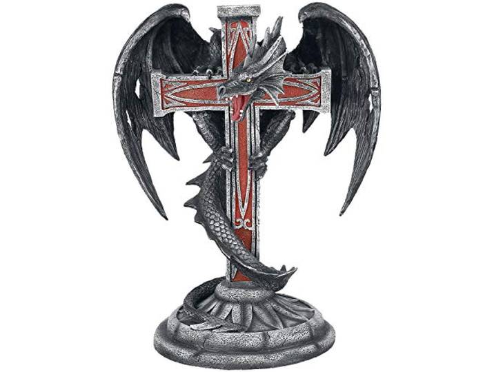 Große dunkle Drachen Figur an Kreuz - Mortiferos - Gothic Deko