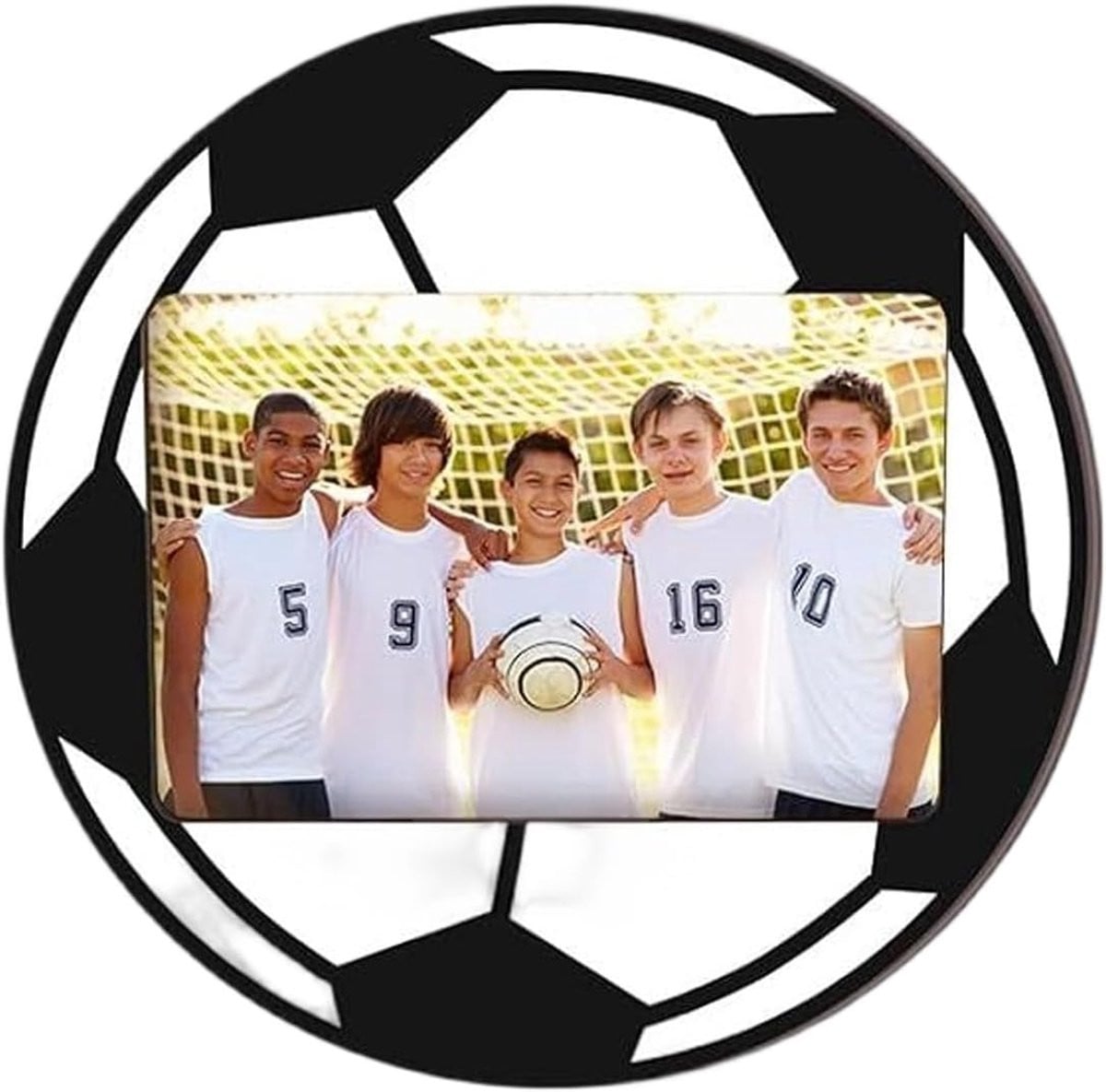 Voetbal Fotolijst met Houten Standaard - Meerkleurige Sport Decoratie - 8 Inch
