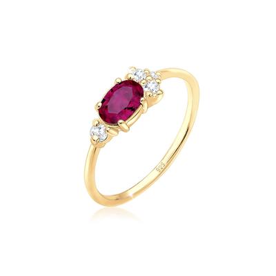 Verlobungsring ELLI PREMIUM "Ring Zirkonia Synthetischer Rubin Pink 925 Sterling Silber vergoldet" Gr. 56, rot, Fingerringe, Damen, 56, Silber 925 (Sterlingsilber), Verlobungsring