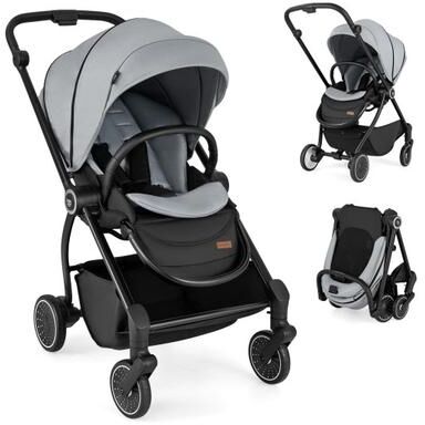 Costway Foldable Infant Pram Stroller with Reversible Seat Reclining Backrest-Gray