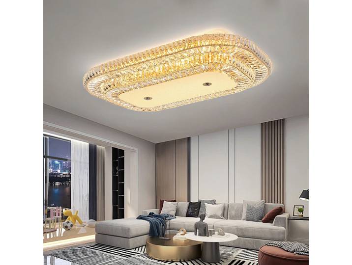 Plafonnier rectangulaire moderne de luxe en cristal, lustre rond doré à intensité variable pour décoration d'appartement de Villa