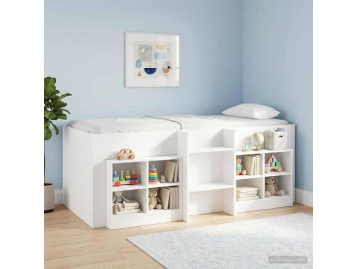RJPLMFV Hochbett für Kinder, Weiß, 75 x 190 cm Holzwerkstoff, integrierte Leiter, Unterbettaufbewahrung, TPE-Schutz, ohne Matratze