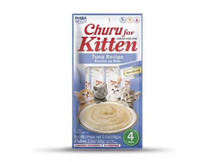 INABA Churu kattensnacks voor kittens - gezonde traktaties voor jonge katten tot 12 maanden, tonijn (4x14g)
