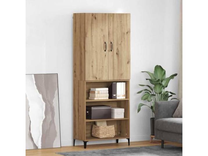 HEFZGDB Raumsparendes Highboard für kleine Wohnungen: Modernes wandmontiertes Aufbewahrungsmöbel mit Metallbeinen, Regalen und Fächern in Altholzoptik