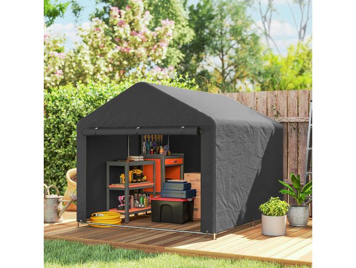 Outsunny Abri Moto Imperméable 200x238x183cm Gris Foncé