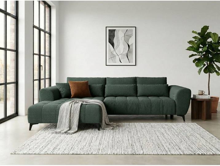 WERK2 Ecksofa Garay inkl. elektr. Sitztiefenverstellung, bodenfrei, viel Platz, Waffelcord, L-Form, XXL, elektrische Sitztiefenverstellung