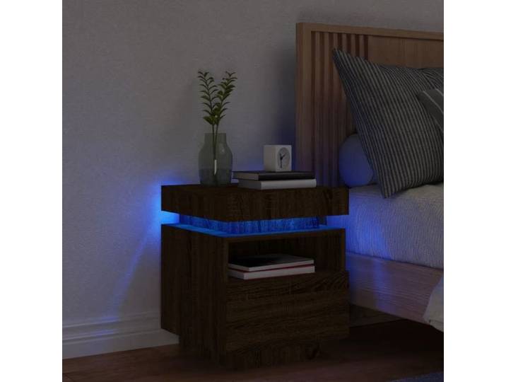Armoire de Chevet avec Lumières LED Table de Chevet avec Rangement Table de Nuit Chambre Moderne Chêne Marron 836796